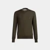 Adrien Brody Travel Collection Crewneck Sweater In Military Green Cashmere