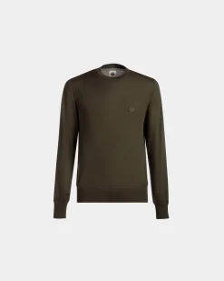 Adrien Brody Travel Collection Crewneck Sweater In Military Green Cashmere