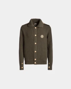 Adrien Brody Travel Collection Cardigan In Military Green Wool