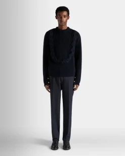 Adrien Brody Travel Collection Crewneck Sweater In Navy Blue Wool