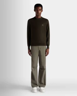 Adrien Brody Travel Collection Crewneck Sweater In Military Green Cashmere