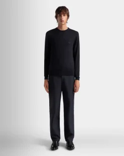 Adrien Brody Travel Collection Crewneck Sweater In Navy Blue Cashmere