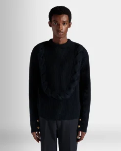 Adrien Brody Travel Collection Crewneck Sweater In Navy Blue Wool