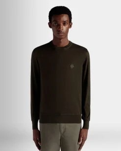 Adrien Brody Travel Collection Crewneck Sweater In Military Green Cashmere