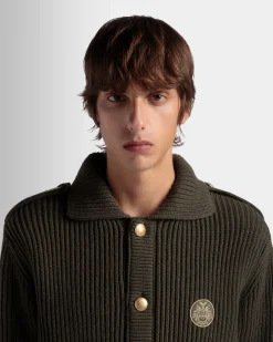 Adrien Brody Travel Collection Cardigan In Military Green Wool