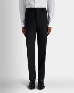 Adrien Brody Travel Collection Pleated Pants In Navy Blue Wool