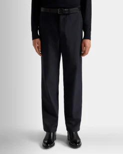 Adrien Brody Travel Collection Chino Pants In Navy Blue Wool Blend