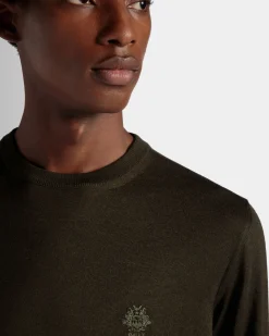 Adrien Brody Travel Collection Crewneck Sweater In Military Green Cashmere