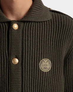 Adrien Brody Travel Collection Cardigan In Military Green Wool