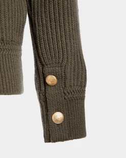 Adrien Brody Travel Collection Cardigan In Military Green Wool