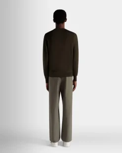 Adrien Brody Travel Collection Crewneck Sweater In Military Green Cashmere