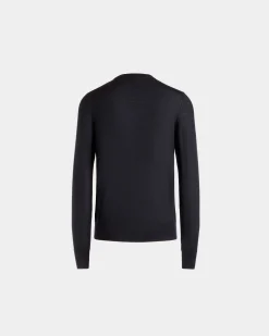 Adrien Brody Travel Collection Crewneck Sweater In Navy Blue Cashmere