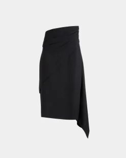 Asymmetric Midi Skirt in Black Fluid Crepe