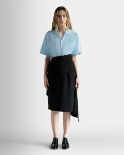 Asymmetric Midi Skirt in Black Fluid Crepe