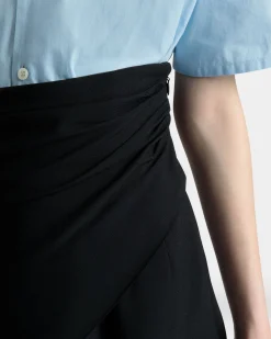 Asymmetric Midi Skirt in Black Fluid Crepe