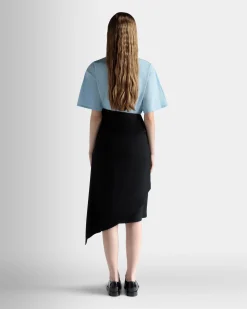 Asymmetric Midi Skirt in Black Fluid Crepe