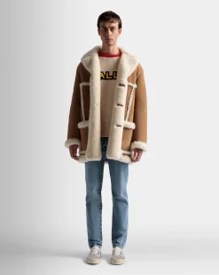 Aviator Coat In Brown Leather and Merino