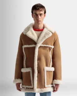 Aviator Coat In Brown Leather and Merino