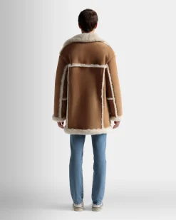 Aviator Coat In Brown Leather and Merino