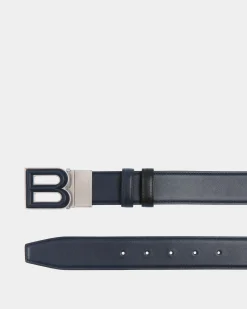 B Bold 35mm Reversible And Adjustable Belt In Navy Blue And Black Leather