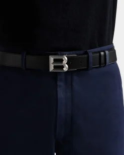 B Bold 35Mm Reversible And Adjustable Belt In Black And Marine Leather