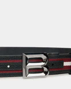 B Bold 35mm Reversible Belt In Red And White Fabric And Leather