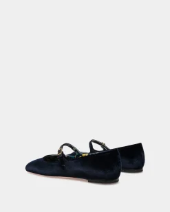 Ballyrina Flat in Navy Blue Velvet Fabric