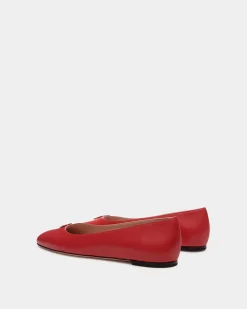 Ballyrina Flat In Red Leather