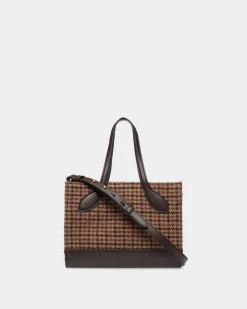 Bar Mini Tote Bag in Multibrown Check Wool And Leather