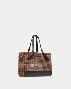 Bar Mini Tote Bag in Multibrown Check Wool And Leather