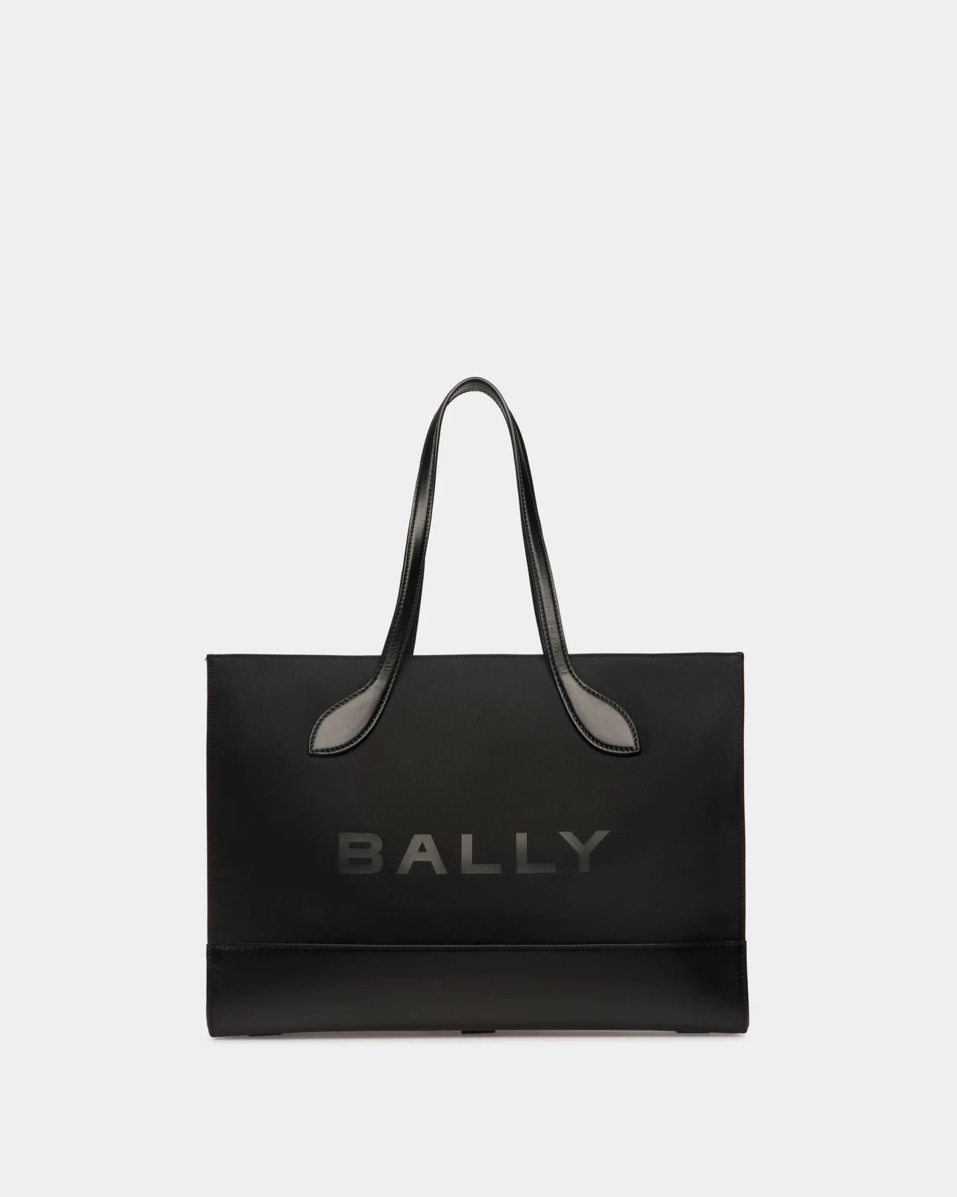 Bar Tote Bag In Black Nylon And Leather