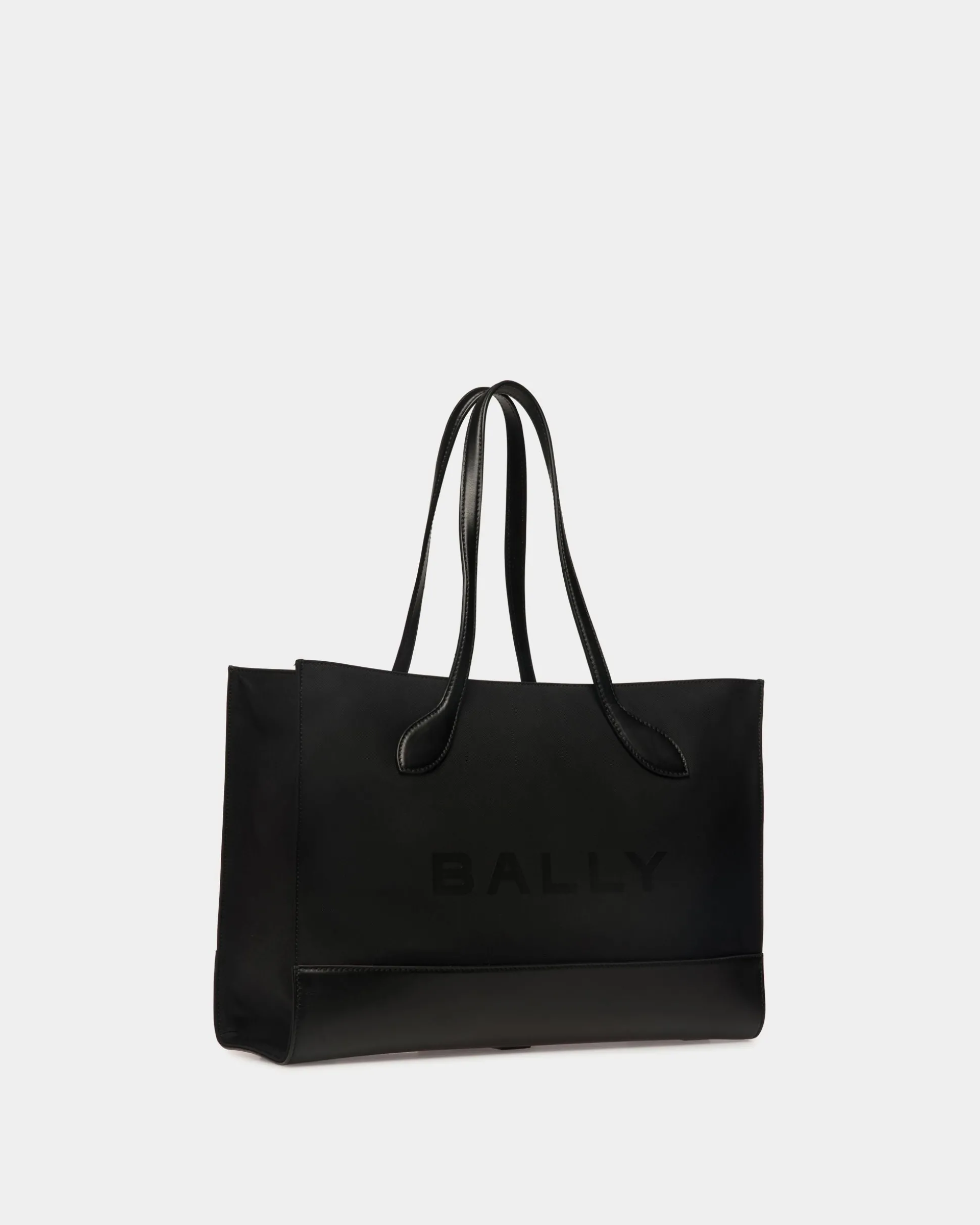 Bar Tote Bag In Black Nylon And Leather