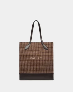 Bar Tote Bag in Multibrown Check Wool And Leather