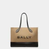 Bar Tote Bag In Sand And Black Fabric