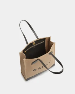 Bar Tote Bag In Sand And Black Fabric