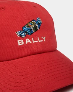 Baseball Hat With Choco-Candy Detail In Red Cotton