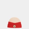 Beanie With a Bally Crest Logo in Candy Red and Ivory Wool
