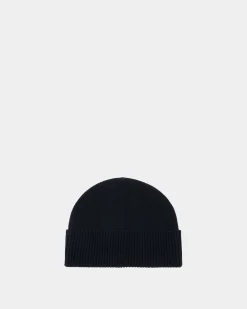 Beanie With Logo In Navy Blue Wool