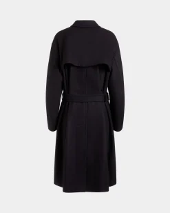 Belted Coat In Navy Blue Wool Blend