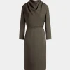 Belted Midi Dress In Military Green Fluid Twill