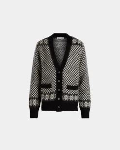 Cardigan In Black And White Mohair And Silk
