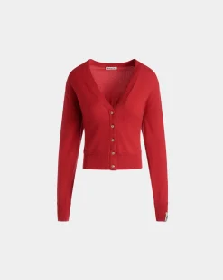 Cardigan In Candy Red Cashmere