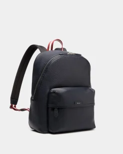 Code Backpack In Navy Blue Grained Leather