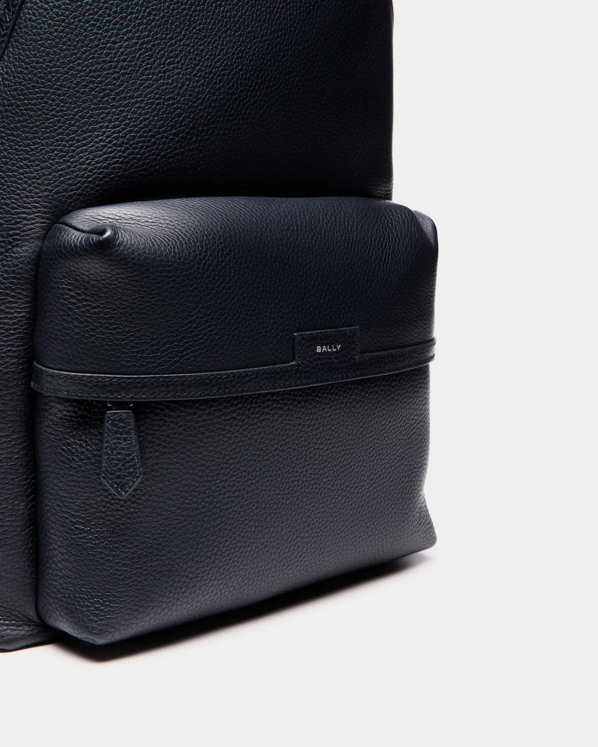 Code Backpack In Navy Blue Grained Leather