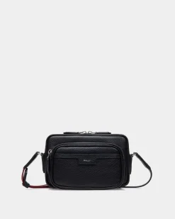 Code Crossbody Bag In Navy Blue Grained Leather