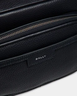 Code Crossbody Bag In Navy Blue Grained Leather