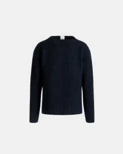 Crewneck Sweater In Navy Blue Wool