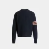 Crewneck Sweater With Bally Crest Logo in Navy Blue Wool