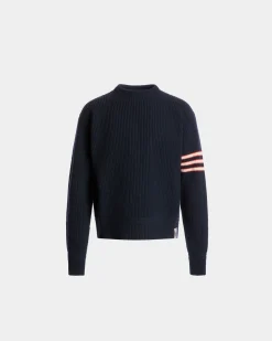 Crewneck Sweater With Bally Crest Logo in Navy Blue Wool