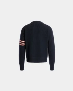 Crewneck Sweater With Bally Crest Logo in Navy Blue Wool